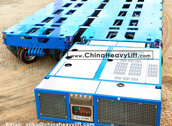 CHINA HEAVY LIFT manufacture 18 axle lines side by side SPMT self propelled Modular Trailer for 420 ton cargo compatible Goldhofer, www.chinaheavylift.com