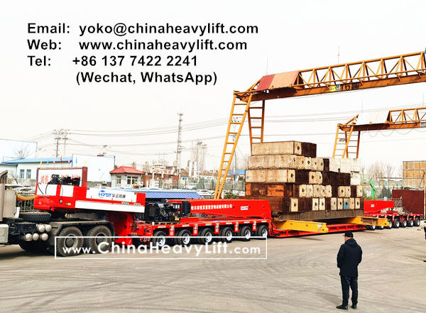 CHINA HEAVY LIFT Loading test 400 ton Drop Deck with Spread Loading Beam with Gooseneck and 13 axle lines Modular Trailer compatible Goldhofer THP/SL, www.chinaheavylift.com